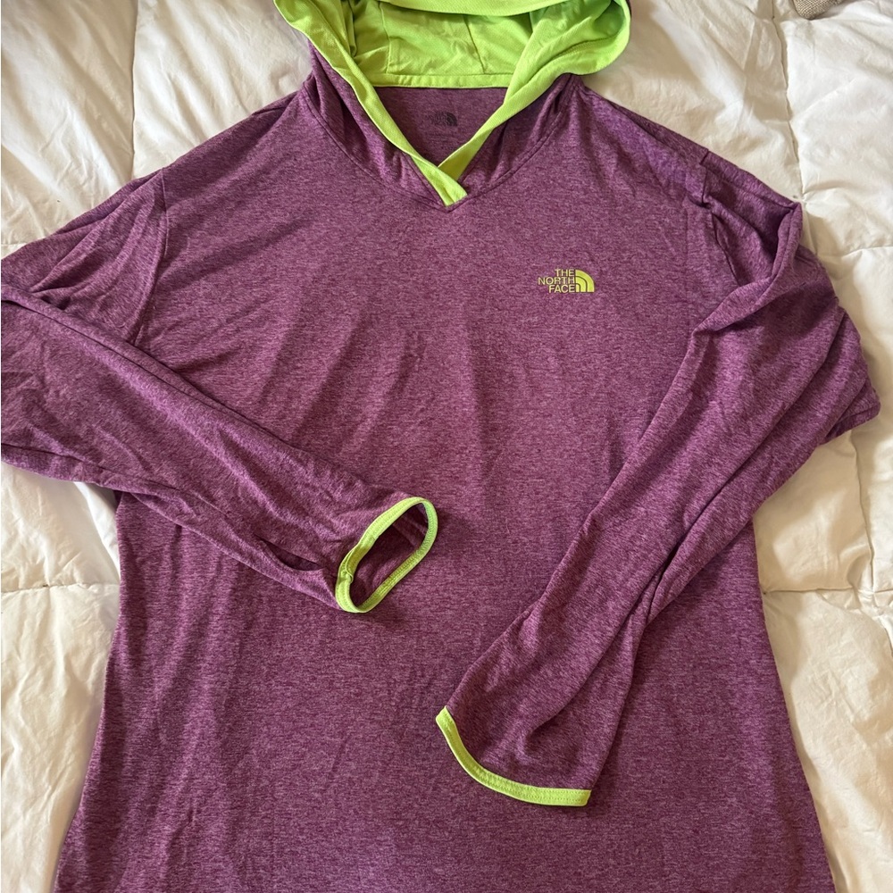 The North Face Heathered Purple Long Sleeve with Lime Accents